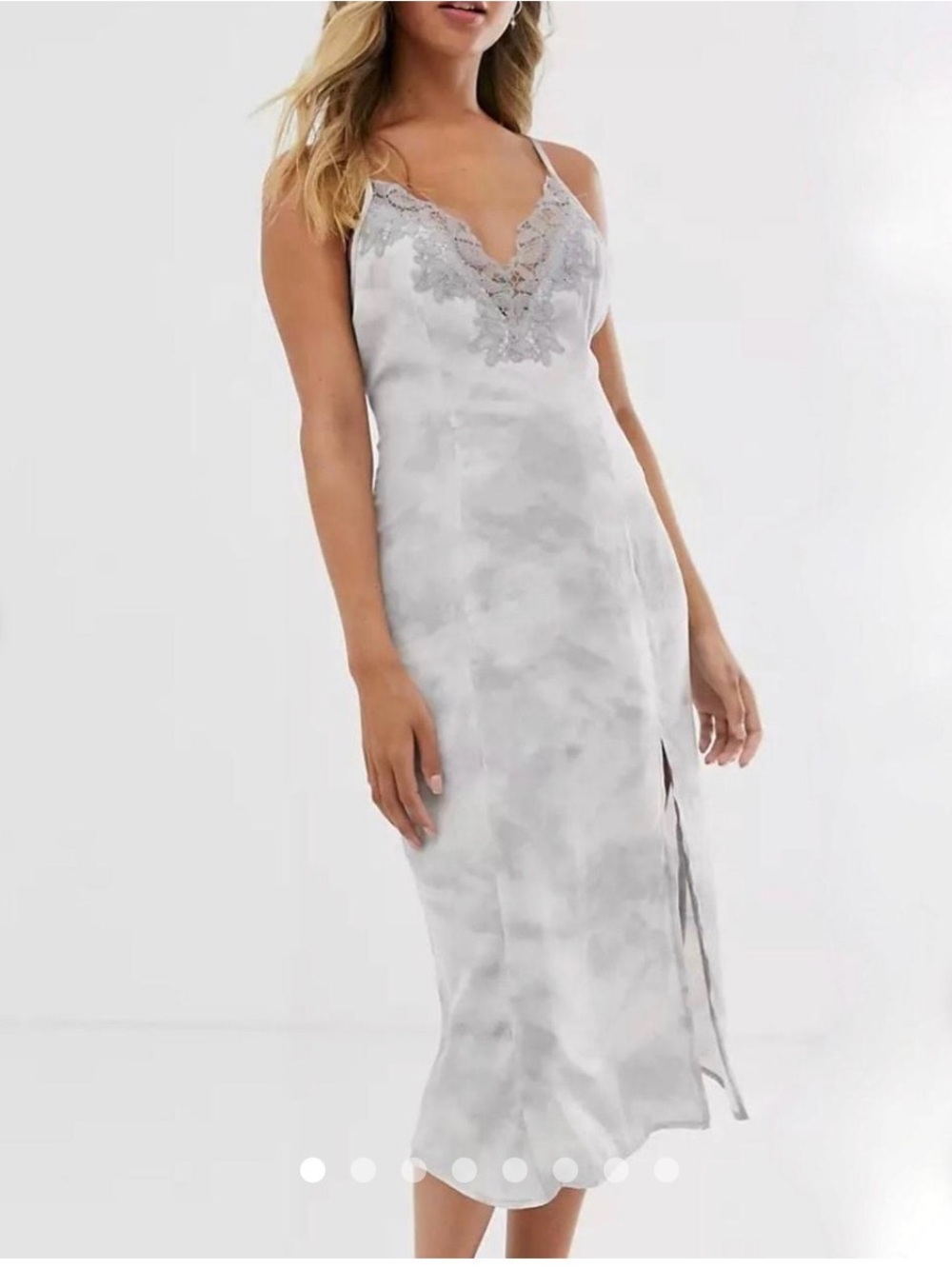 Free People Gray Tie-Dye Lace-Trim Slip